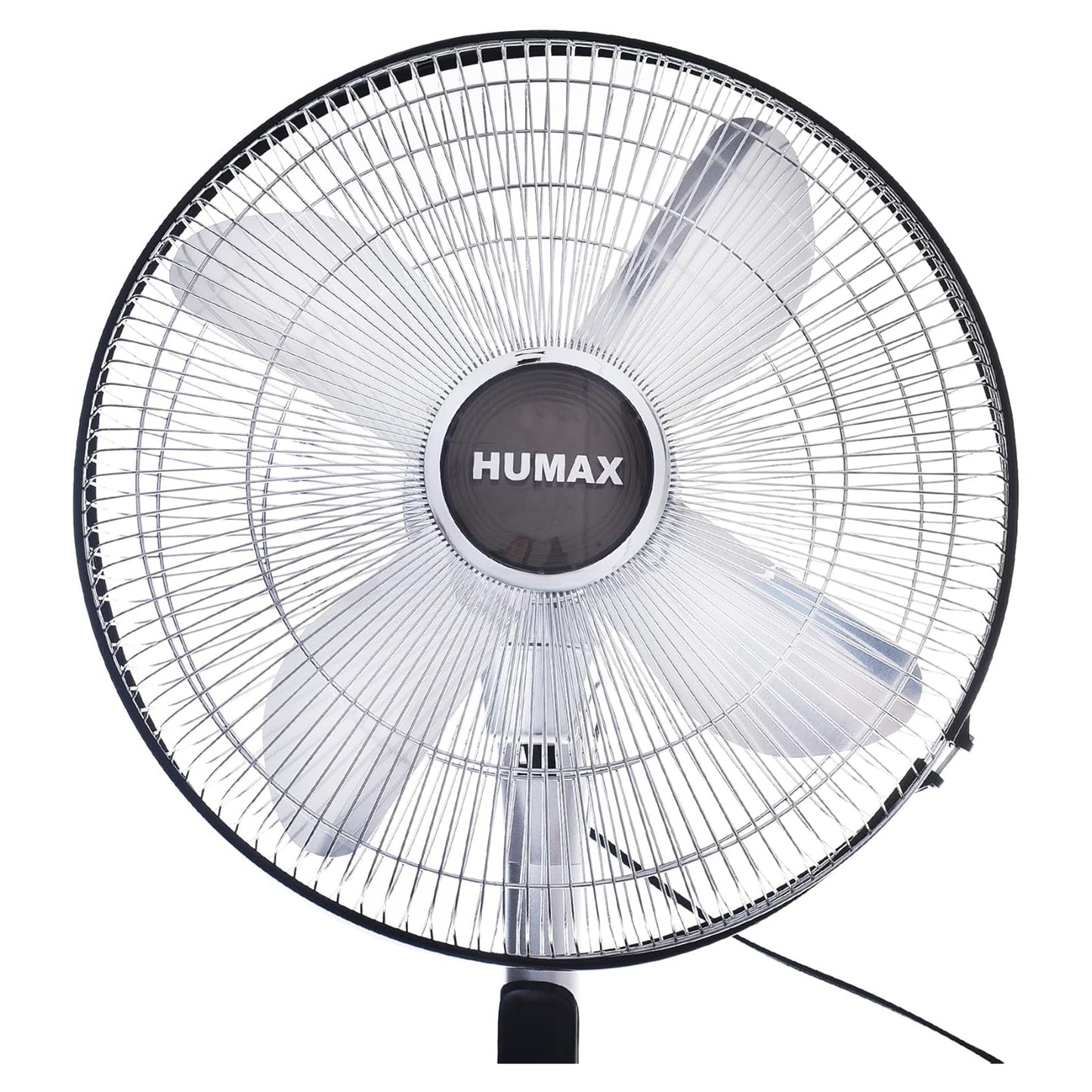 Humax Stand Fan 16 Inches metal base powerful motor Added 4 aluminum metal blades for greater air flow nickel chrome grille - Silver